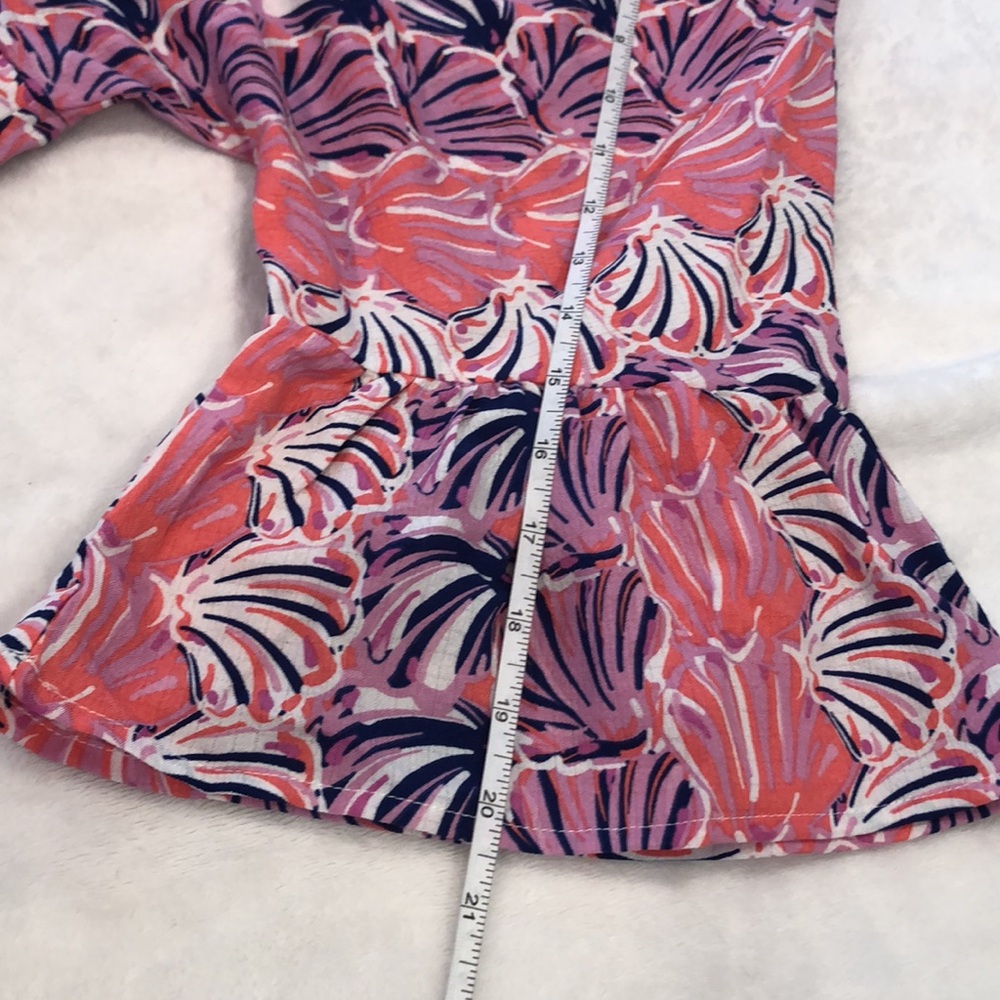 Simply Southern colorful top shell print pink blue white ruffles crop sleeves SM - Picture 8 of 9